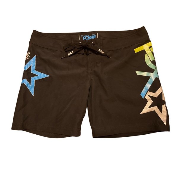 Fox women's black board shorts with colorful star logos size 5 tie front - Picture 2 of 7